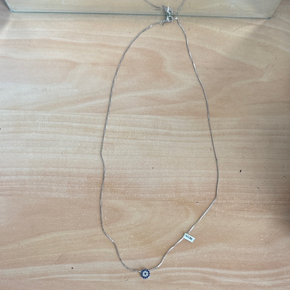 T.J.Maxx Silver Necklace with Blue and White Floral Pendant